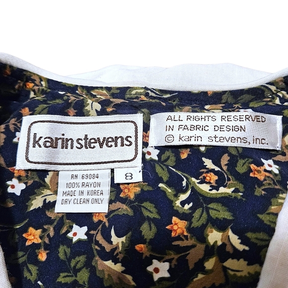 VTG 80s Karin Stevens Floral Midi Dress 8 Lace Collar Pocket Prairie Cottagecore - Picture 15 of 16